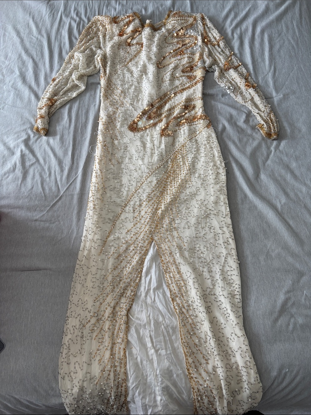 Sho Max Originals White Maxi Dress with Gold Sequin Accents
